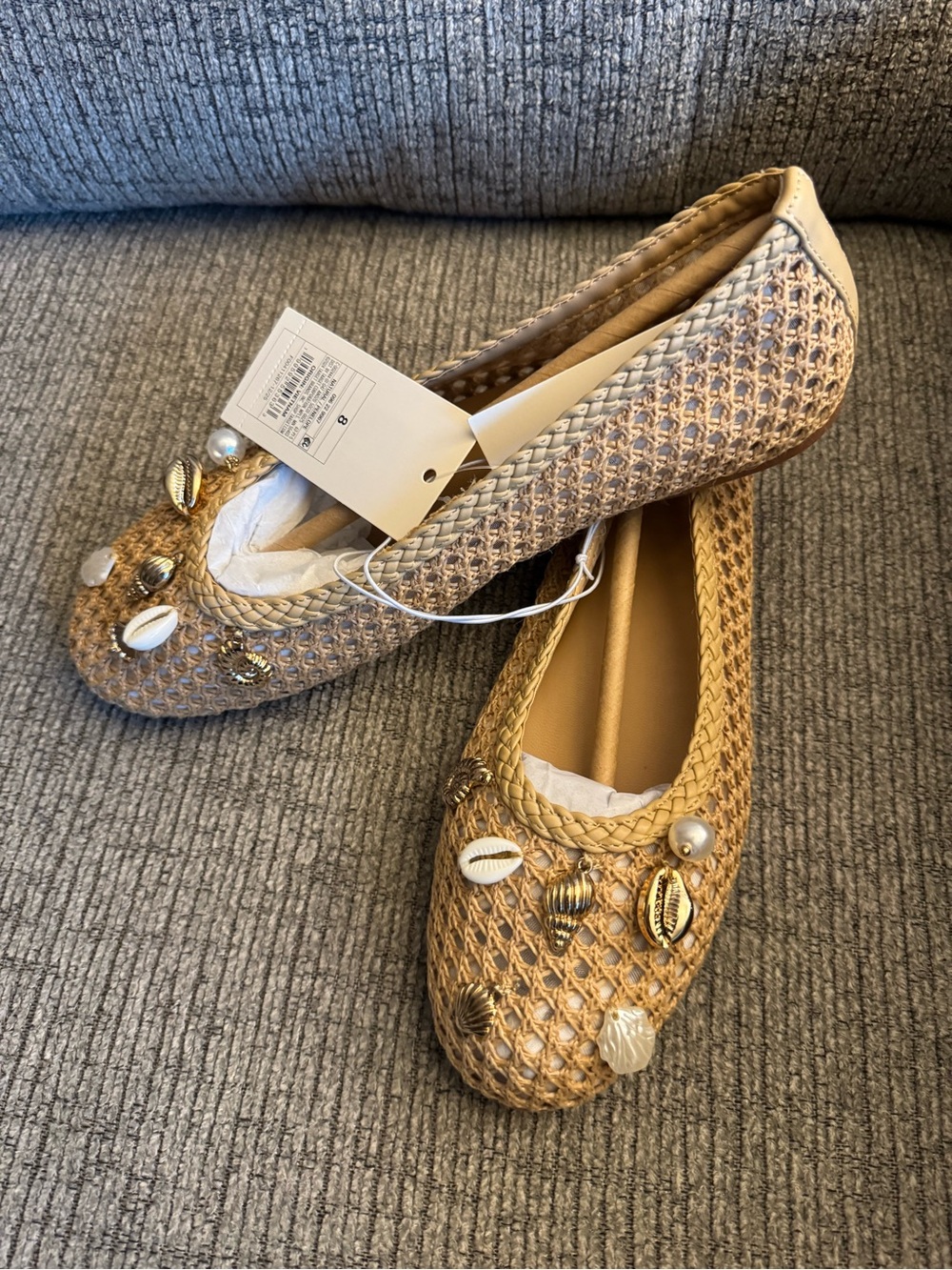a new day Tan Woven Shell-Embellished Ballet Flats